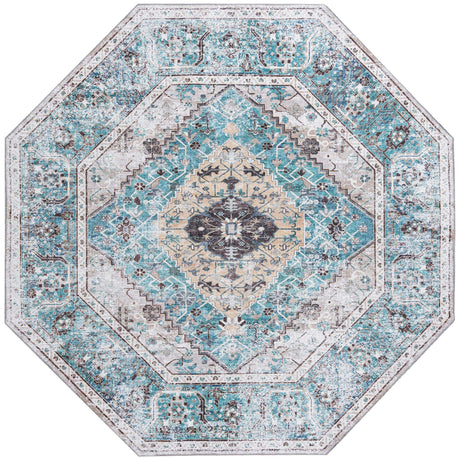 Washable Seaglass 7' 10 x 7' 10 Yara Octagon Area Rug Easy to Clean Stain Resistant & Durable Polyester & Chenille Carpet for Sale at Rug Engine