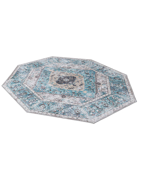 Washable Seaglass 5' x 5' Yara Octagon Area Rug Easy to Clean Stain Resistant & Durable Polyester & Chenille Carpet for Sale at Rug Engine