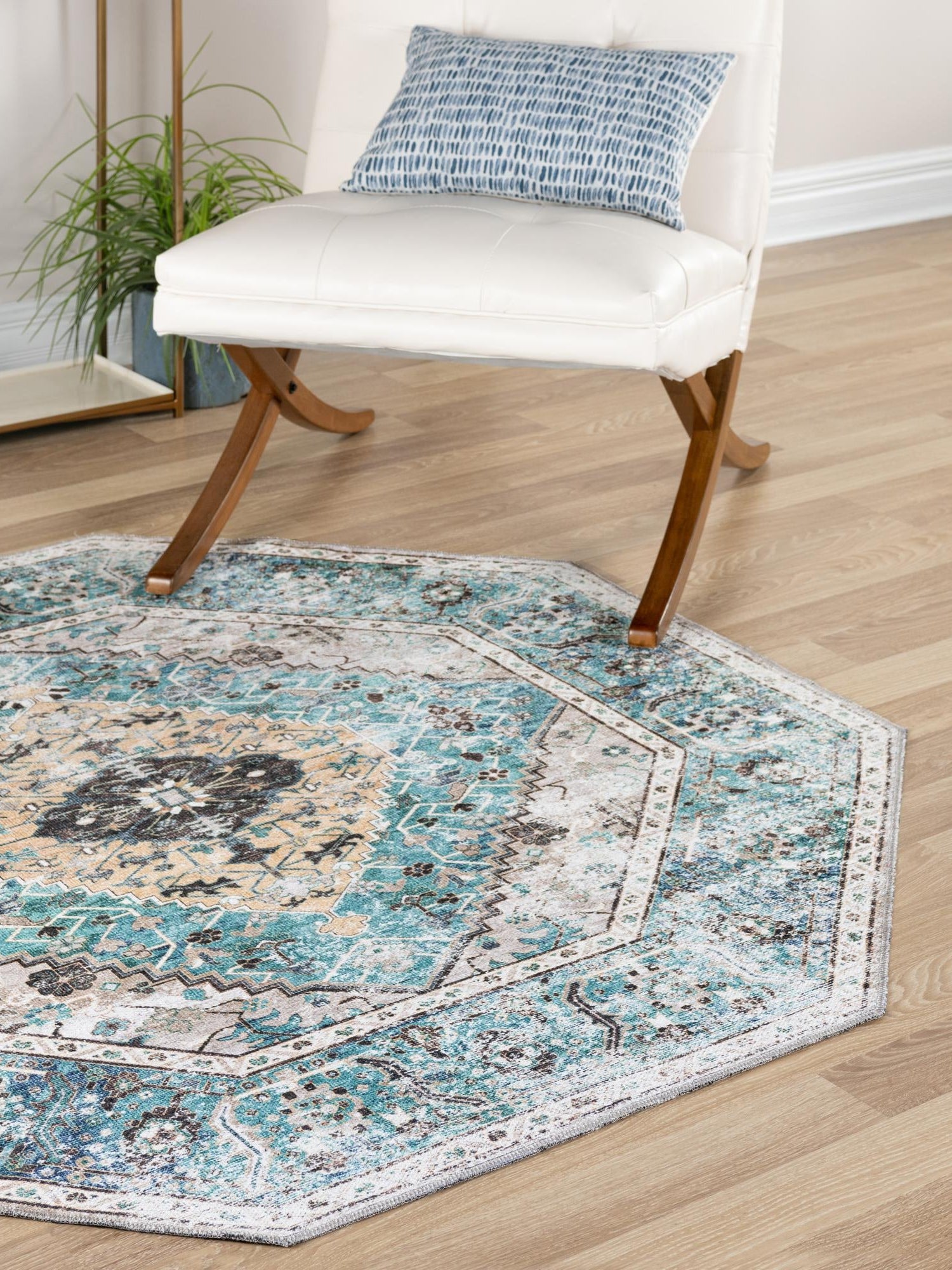 Washable Seaglass 7' 10 x 7' 10 Yara Octagon Area Rug Easy to Clean Stain Resistant & Durable Polyester & Chenille Carpet for Sale at Rug Engine