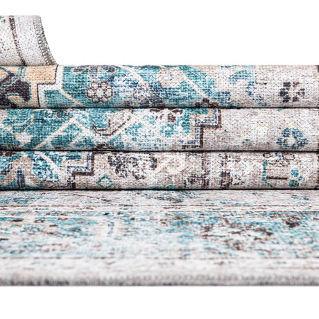 Washable Seaglass 5' x 5' Yara Octagon Area Rug Easy to Clean Stain Resistant & Durable Polyester & Chenille Carpet for Sale at Rug Engine