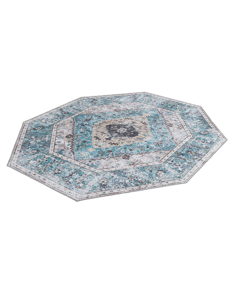 Washable Seaglass 5' x 5' Yara Octagon Area Rug Easy to Clean Stain Resistant & Durable Polyester & Chenille Carpet for Sale at Rug Engine