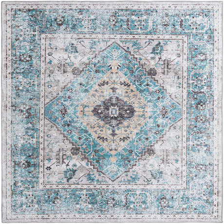Washable Seaglass 7' 10 x 7' 10 Yara Square Area Rug Easy to Clean Stain Resistant & Durable Polyester & Chenille Carpet for Sale at Rug Engine
