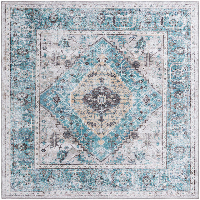 Washable Seaglass 7' 10 x 7' 10 Yara Square Area Rug Easy to Clean Stain Resistant & Durable Polyester & Chenille Carpet for Sale at Rug Engine