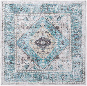 Washable Seaglass 5' x 5' Yara Square Area Rug Easy to Clean Stain Resistant & Durable Polyester & Chenille Carpet for Sale at Rug Engine