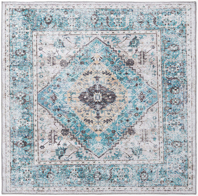 Washable Seaglass 5' x 5' Yara Square Area Rug Easy to Clean Stain Resistant & Durable Polyester & Chenille Carpet for Sale at Rug Engine