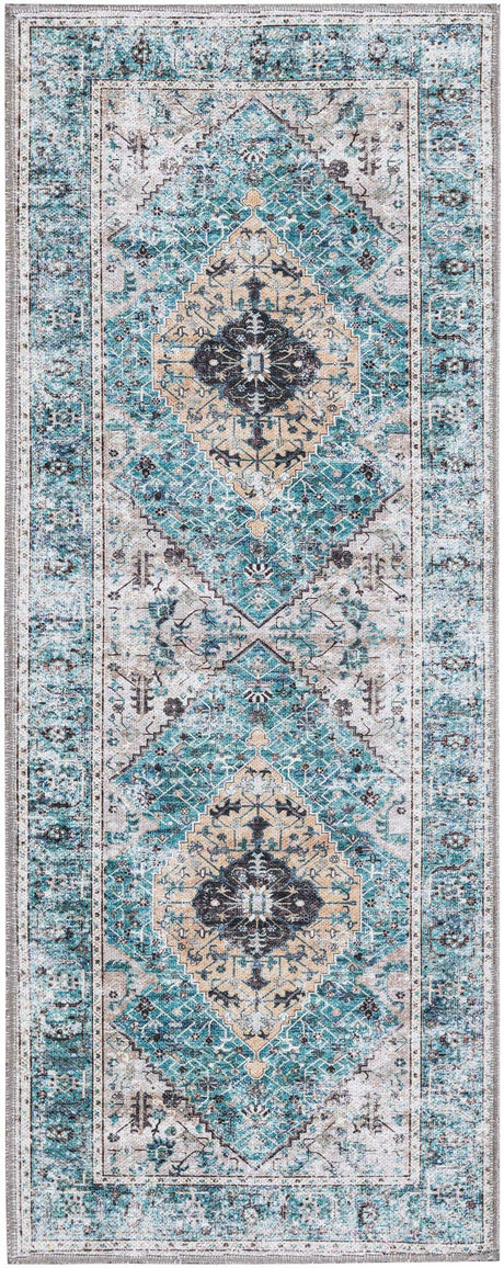 Washable Seaglass 2' x 5' Yara Runner Area Rug Easy to Clean Stain Resistant & Durable Polyester & Chenille Carpet for Sale at Rug Engine