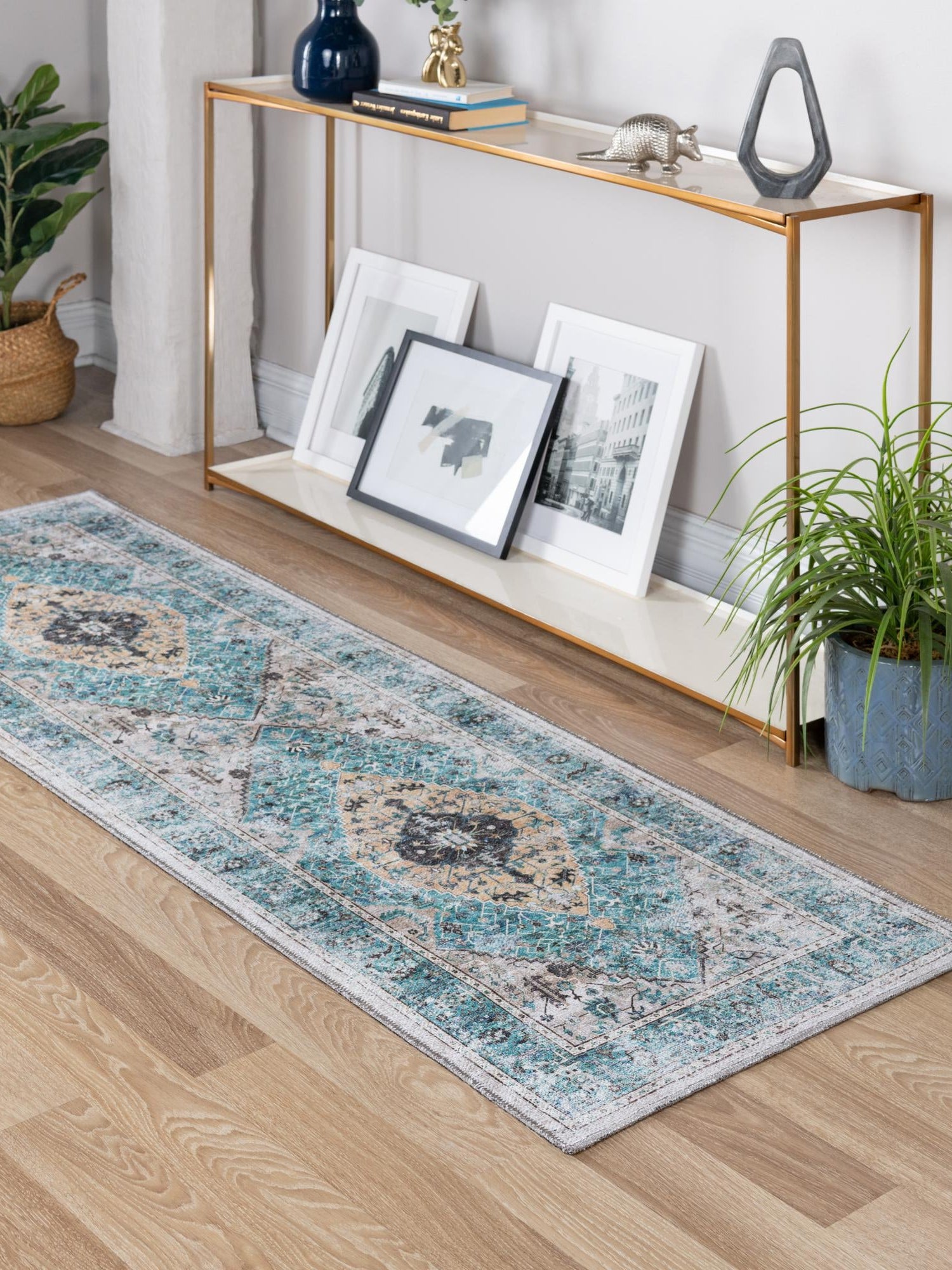 Washable Seaglass 2' x 5' Yara Runner Area Rug Easy to Clean Stain Resistant & Durable Polyester & Chenille Carpet for Sale at Rug Engine