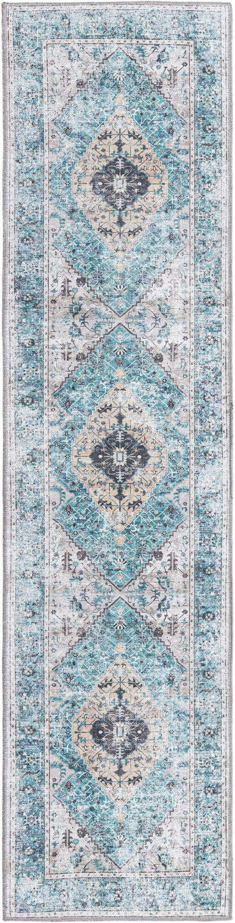 Washable Seaglass 2' x 8' Yara Runner Area Rug Easy to Clean Stain Resistant & Durable Polyester & Chenille Carpet for Sale at Rug Engine