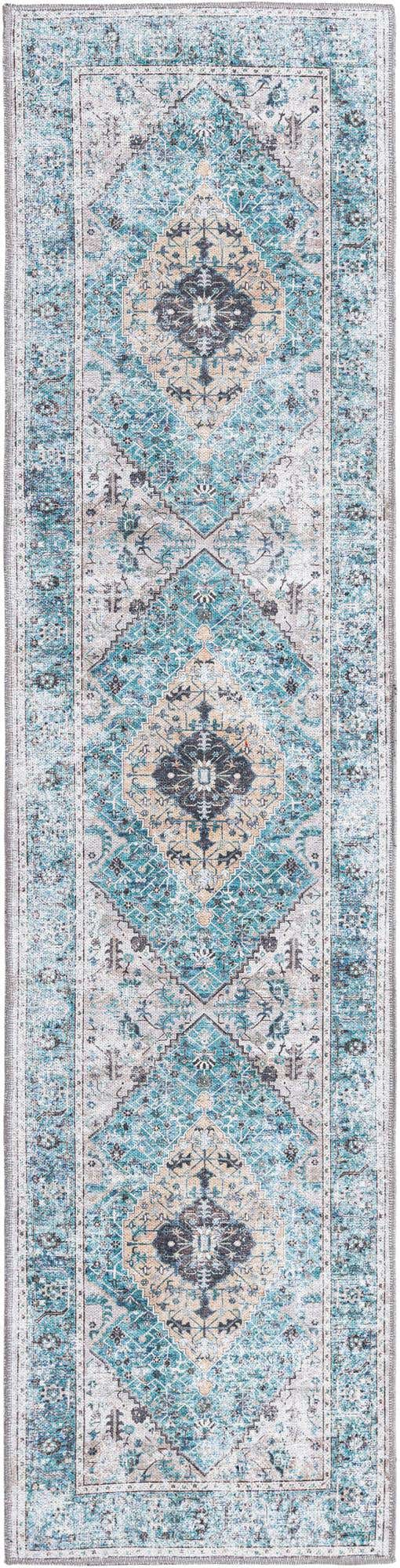Washable Seaglass 2' x 8' Yara Runner Area Rug Easy to Clean Stain Resistant & Durable Polyester & Chenille Carpet for Sale at Rug Engine