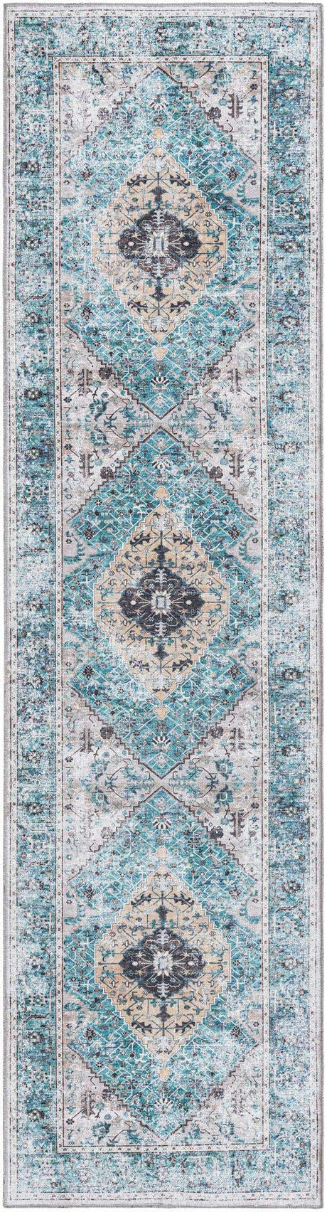 Washable Seaglass 2' 7 x 10' Yara Runner Area Rug Easy to Clean Stain Resistant & Durable Polyester & Chenille Carpet for Sale at Rug Engine