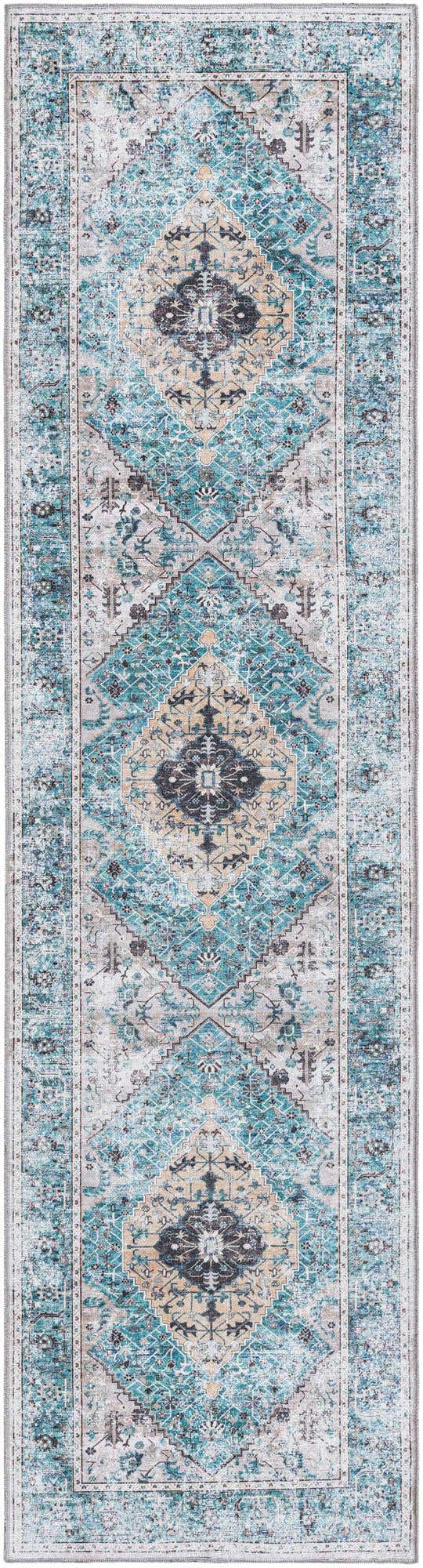 Washable Seaglass 2' 7 x 10' Yara Runner Area Rug Easy to Clean Stain Resistant & Durable Polyester & Chenille Carpet for Sale at Rug Engine