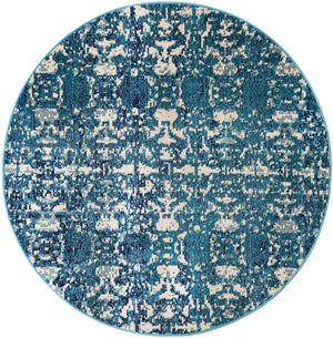 Blue 4' x 4' Charm Round Area Rug 100% Polypropylene With Jute Backing Traditional Vintage Distressed Look Carpet for Living Rooms Dining Office Space for Sale at Rug Engine