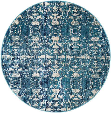Blue 4' x 4' Charm Round Area Rug 100% Polypropylene With Jute Backing Traditional Vintage Distressed Look Carpet for Living Rooms Dining Office Space for Sale at Rug Engine