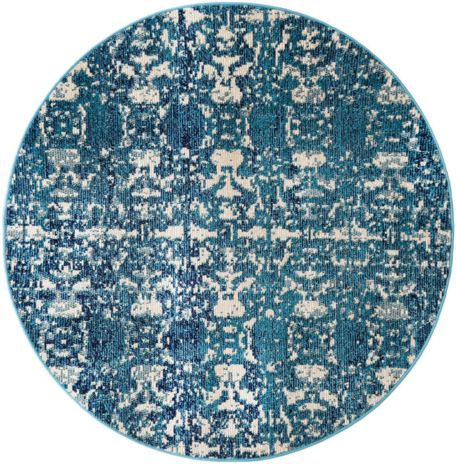 Blue 4' x 4' Charm Round Area Rug 100% Polypropylene With Jute Backing Traditional Vintage Distressed Look Carpet for Living Rooms Dining Office Space for Sale at Rug Engine