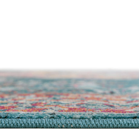 Blue 4' x 4' Charm Round Area Rug 100% Polypropylene With Jute Backing Traditional Vintage Distressed Look Carpet for Living Rooms Dining Office Space for Sale at Rug Engine