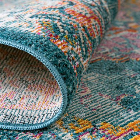 Blue 4' x 4' Charm Round Area Rug 100% Polypropylene With Jute Backing Traditional Vintage Distressed Look Carpet for Living Rooms Dining Office Space for Sale at Rug Engine