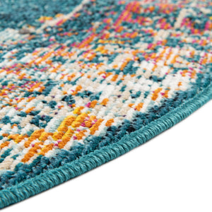 Blue 4' x 4' Charm Round Area Rug 100% Polypropylene With Jute Backing Traditional Vintage Distressed Look Carpet for Living Rooms Dining Office Space for Sale at Rug Engine