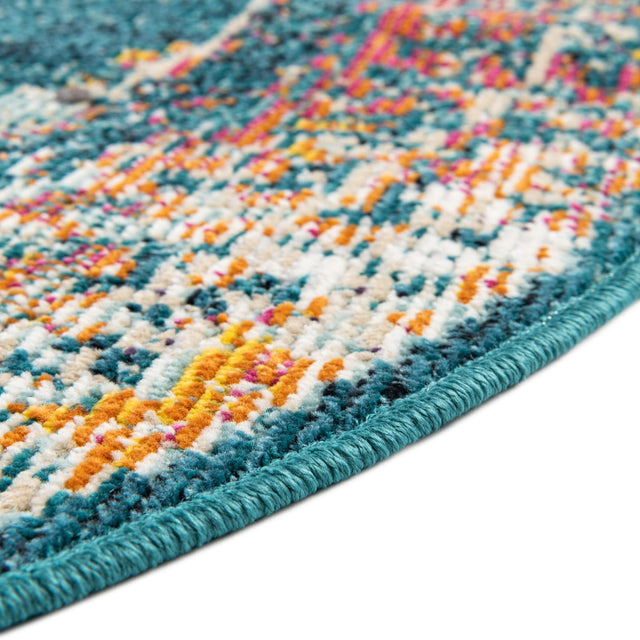 Blue 4' x 4' Charm Round Area Rug 100% Polypropylene With Jute Backing Traditional Vintage Distressed Look Carpet for Living Rooms Dining Office Space for Sale at Rug Engine