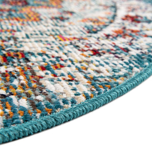 Blue 4' x 4' Charm Round Area Rug 100% Polypropylene With Jute Backing Traditional Vintage Distressed Look Carpet for Living Rooms Dining Office Space for Sale at Rug Engine