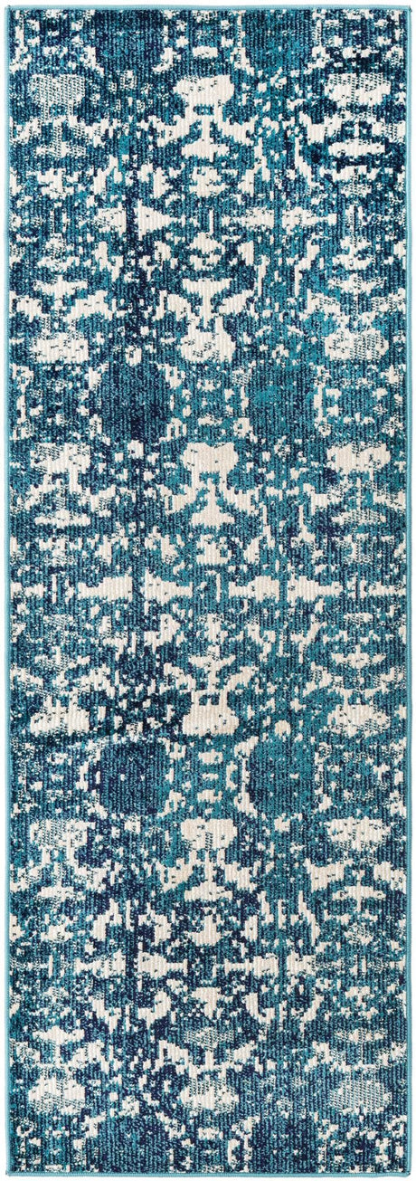 Blue 2' x 6' Charm Runner Area Rug 100% Polypropylene With Jute Backing Traditional Vintage Distressed Look Carpet for Living Rooms Dining Office Space for Sale at Rug Engine