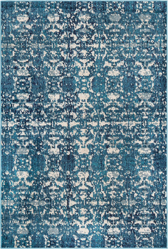 Blue 4' x 6' Charm Rectangle Area Rug 100% Polypropylene With Jute Backing Traditional Vintage Distressed Look Carpet for Living Rooms Dining Office Space for Sale at Rug Engine