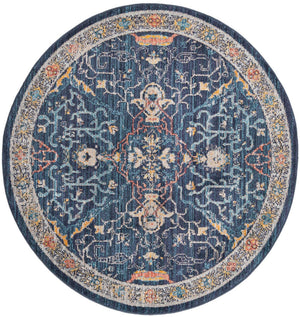 Navy Blue 5' 2 x 5' 2 Lola Round Area Rug Polypropylene With Jute Backing Traditional Pattern Easy Clean Carpet for Home Interior Design for Sale at Rug Engine