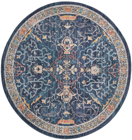 Navy Blue 5' 2 x 5' 2 Lola Round Area Rug Polypropylene With Jute Backing Traditional Pattern Easy Clean Carpet for Home Interior Design for Sale at Rug Engine