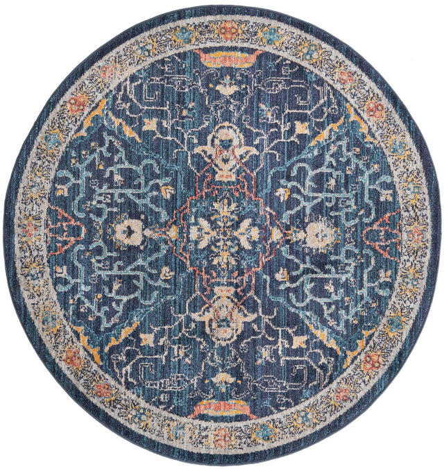 Navy Blue 5' 2 x 5' 2 Lola Round Area Rug Polypropylene With Jute Backing Traditional Pattern Easy Clean Carpet for Home Interior Design for Sale at Rug Engine
