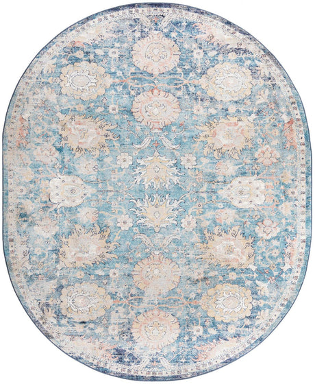 Blue 7' 10 x 10' 2 Lola Oval Area Rug Polypropylene With Jute Backing Traditional Pattern Easy Clean Carpet for Home Interior Design for Sale at Rug Engine
