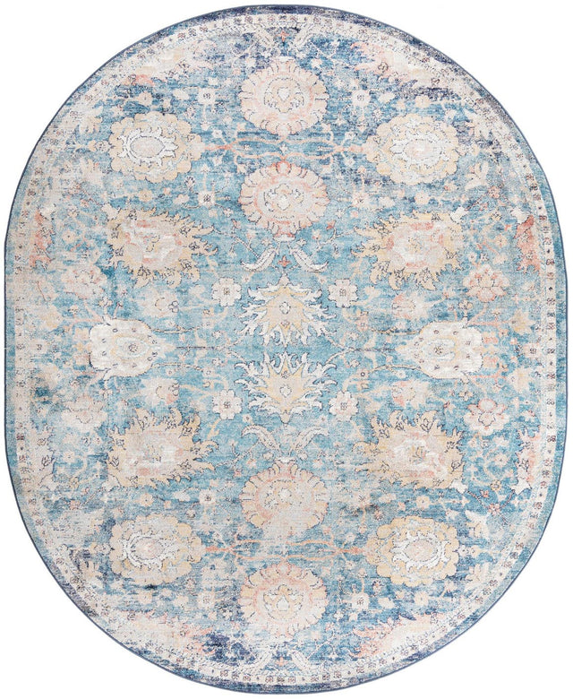 Blue 7' 10 x 10' 2 Lola Oval Area Rug Polypropylene With Jute Backing Traditional Pattern Easy Clean Carpet for Home Interior Design for Sale at Rug Engine