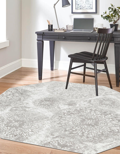Light Gray 4' 1 x 4' 1 Sofia Octagon Area Rug Durable Easy Clean Stain Resistant Unique Carpet for Affordable Interior Home Design for Sale at Rug Engine