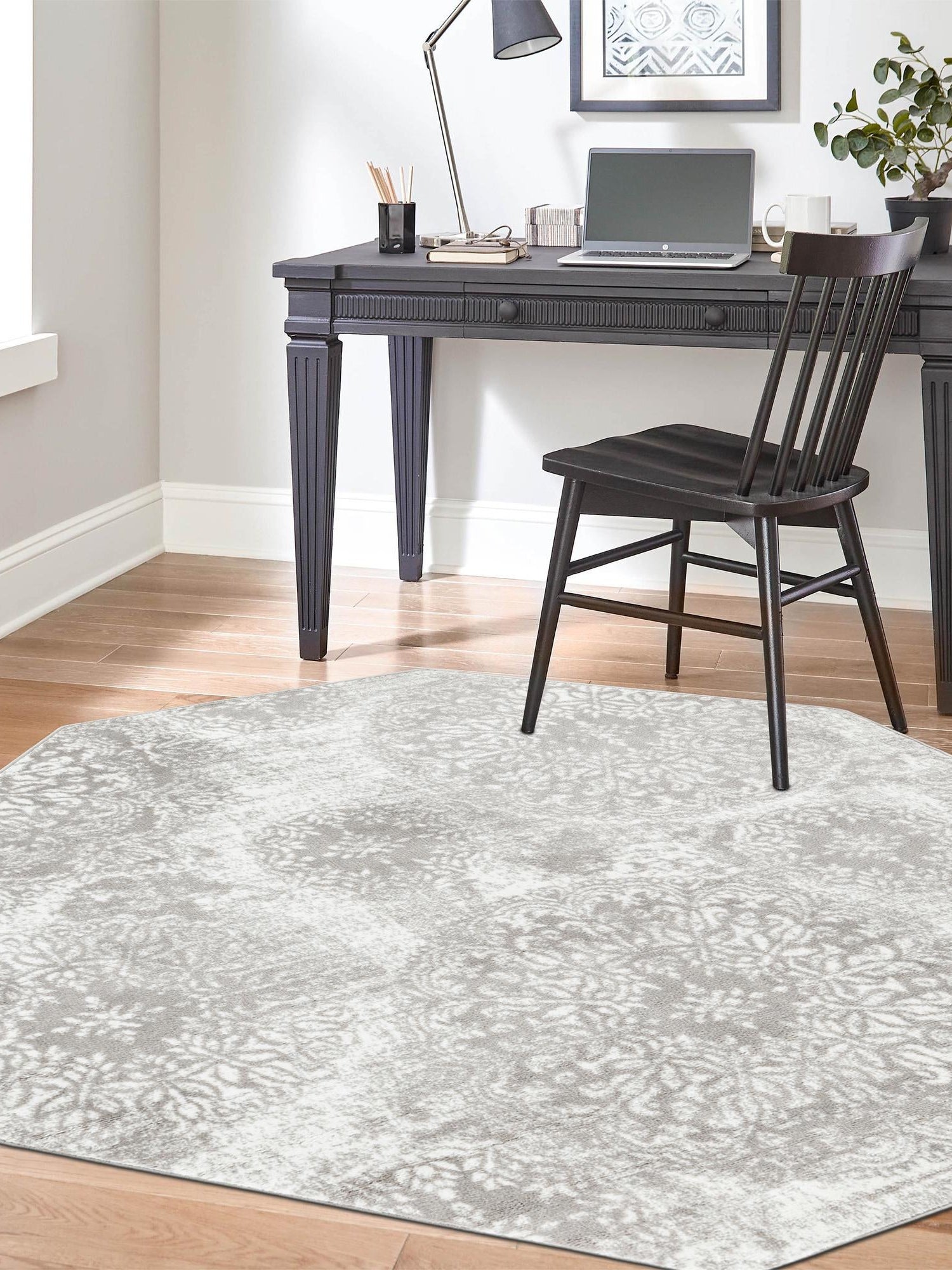 Light Gray 5' 3 x 5' 3 Sofia Octagon Area Rug Durable Easy Clean Stain Resistant Unique Carpet for Affordable Interior Home Design for Sale at Rug Engine