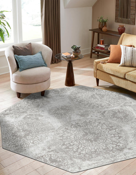 Light Gray 4' 1 x 4' 1 Sofia Octagon Area Rug Durable Easy Clean Stain Resistant Unique Carpet for Affordable Interior Home Design for Sale at Rug Engine