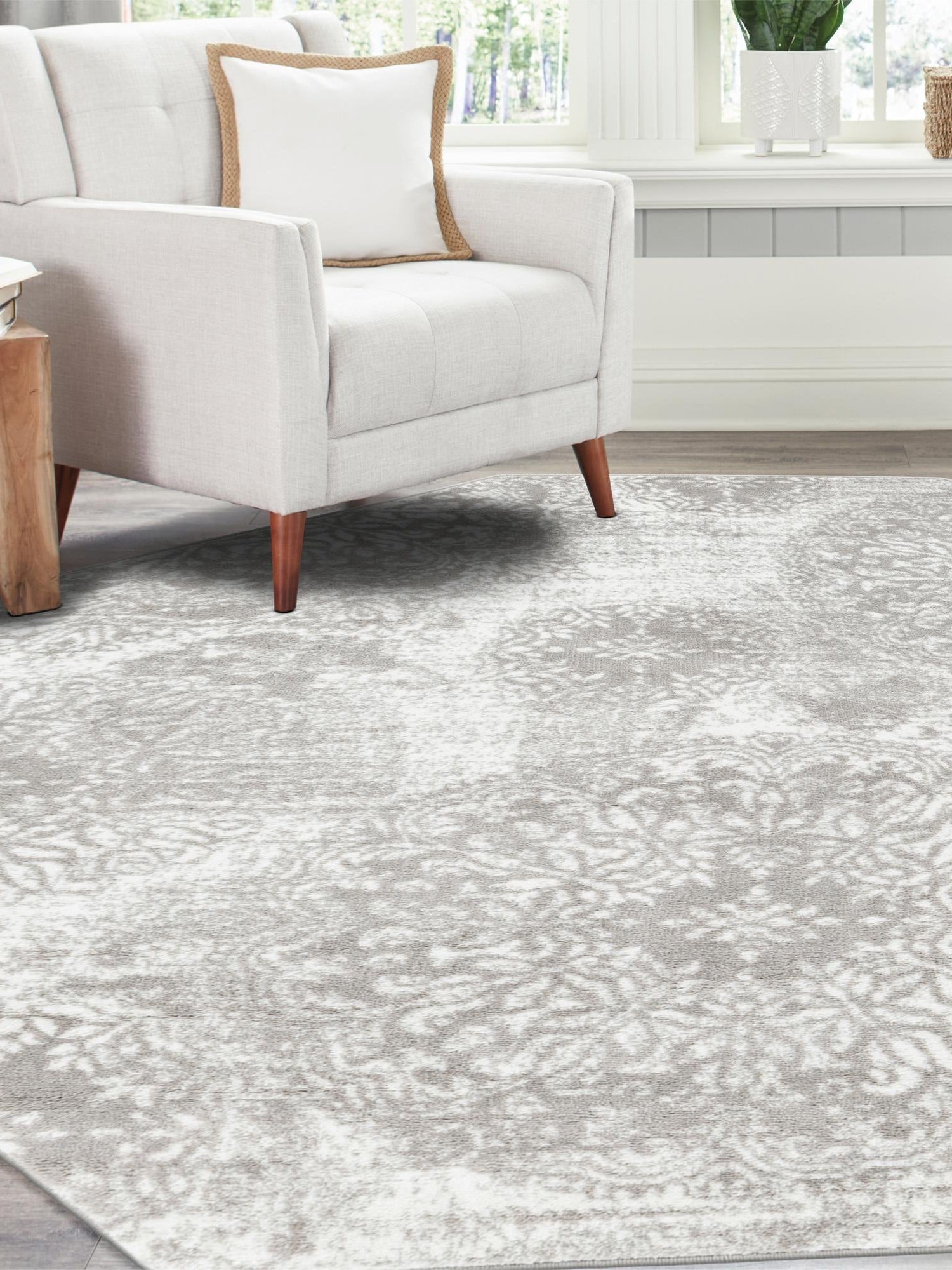 Light Gray 5' 3 x 5' 3 Sofia Octagon Area Rug Durable Easy Clean Stain Resistant Unique Carpet for Affordable Interior Home Design for Sale at Rug Engine