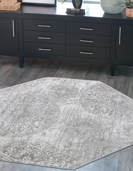 Light Gray 7' 10 x 7' 10 Sofia Octagon Area Rug Durable Easy Clean Stain Resistant Unique Carpet for Affordable Interior Home Design for Sale at Rug Engine