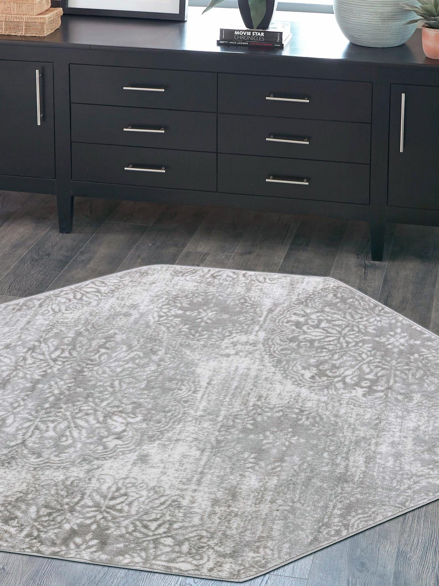 Light Gray 4' 1 x 4' 1 Sofia Octagon Area Rug Durable Easy Clean Stain Resistant Unique Carpet for Affordable Interior Home Design for Sale at Rug Engine