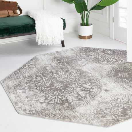 Light Gray 6' 1 x 6' 1 Sofia Octagon Area Rug Durable Easy Clean Stain Resistant Unique Carpet for Affordable Interior Home Design for Sale at Rug Engine