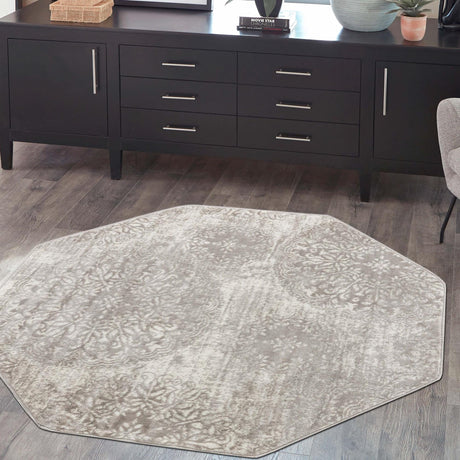 Light Gray 6' 1 x 6' 1 Sofia Octagon Area Rug Durable Easy Clean Stain Resistant Unique Carpet for Affordable Interior Home Design for Sale at Rug Engine