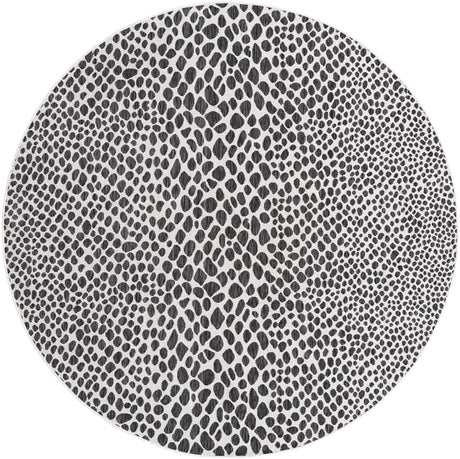 Black 7' 10 x 7' 10 Jill Zarin Outdoor Round Area Rug Weather Resistant for Patio, Deck, Terrace, Balcony, Porch Durable 100% Polypropylene Carpet for Outside for Sale at Rug Engine