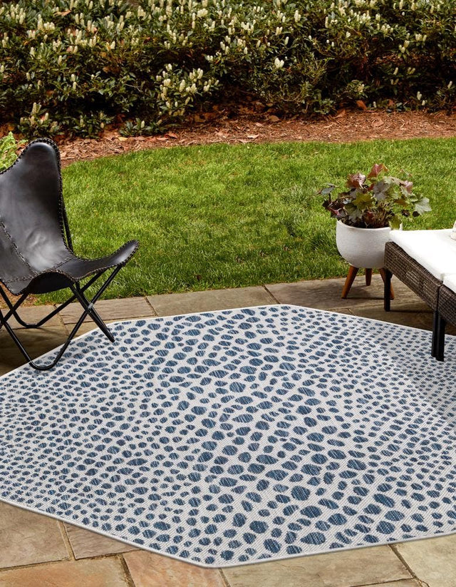 Blue 7' 10 x 7' 10 Jill Zarin Outdoor Octagon Area Rug Weather Resistant for Patio, Deck, Terrace, Balcony, Porch Durable 100% Polypropylene Carpet for Outside for Sale at Rug Engine