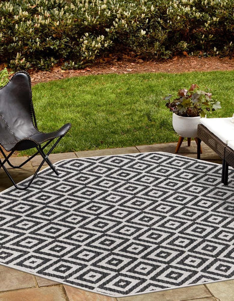 Charcoal Gray 7' 10 x 7' 10 Jill Zarin Outdoor Octagon Area Rug Weather Resistant for Patio, Deck, Terrace, Balcony, Porch Durable 100% Polypropylene Carpet for Outside for Sale at Rug Engine