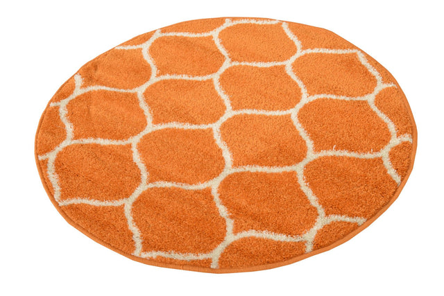 Orange 3' 1 x 3' 1 Trellis Frieze Round Area Rug Geometric Modern Unique Stain Resistant Easy Clean Carpet for Living, Dining, Bedrooms, Office for Sale at Rug Engine