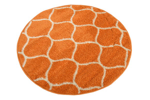 Orange 3' 1 x 3' 1 Trellis Frieze Round Area Rug Geometric Modern Unique Stain Resistant Easy Clean Carpet for Living, Dining, Bedrooms, Office for Sale at Rug Engine