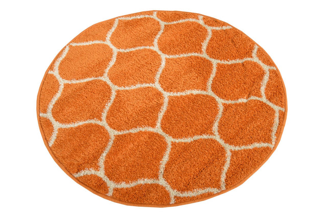 Orange 3' 1 x 3' 1 Trellis Frieze Round Area Rug Geometric Modern Unique Stain Resistant Easy Clean Carpet for Living, Dining, Bedrooms, Office for Sale at Rug Engine