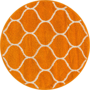 Orange 3' 1 x 3' 1 Trellis Frieze Round Area Rug Geometric Modern Unique Stain Resistant Easy Clean Carpet for Living, Dining, Bedrooms, Office for Sale at Rug Engine