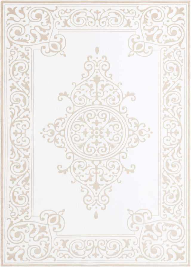 Snow White 7' x 10' Hermitage Rectangle Area Rug 55% Polypropylene & 45% Polyester Easy Clean Stain-Resistant Carpet for Living, Office, Dorm Rooms for Sale at Rug Engine