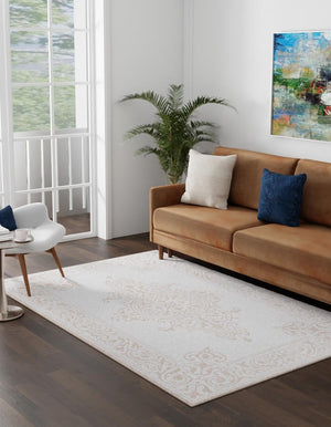 Snow White 5' 3 x 8' Hermitage Rectangle Area Rug 55% Polypropylene & 45% Polyester Easy Clean Stain-Resistant Carpet for Living, Office, Dorm Rooms for Sale at Rug Engine