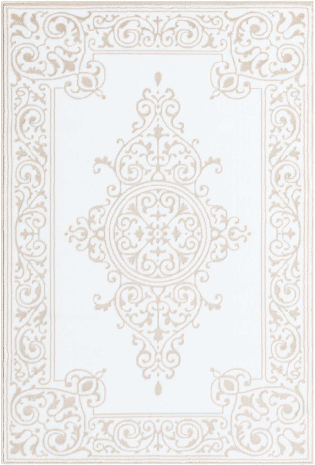 Snow White 4' x 6' Hermitage Rectangle Area Rug 55% Polypropylene & 45% Polyester Easy Clean Stain-Resistant Carpet for Living, Office, Dorm Rooms for Sale at Rug Engine