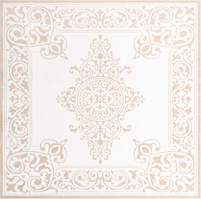 Snow White 10' 8 x 10' 8 Hermitage Square Area Rug 55% Polypropylene & 45% Polyester Easy Clean Stain-Resistant Carpet for Living, Office, Dorm Rooms for Sale at Rug Engine