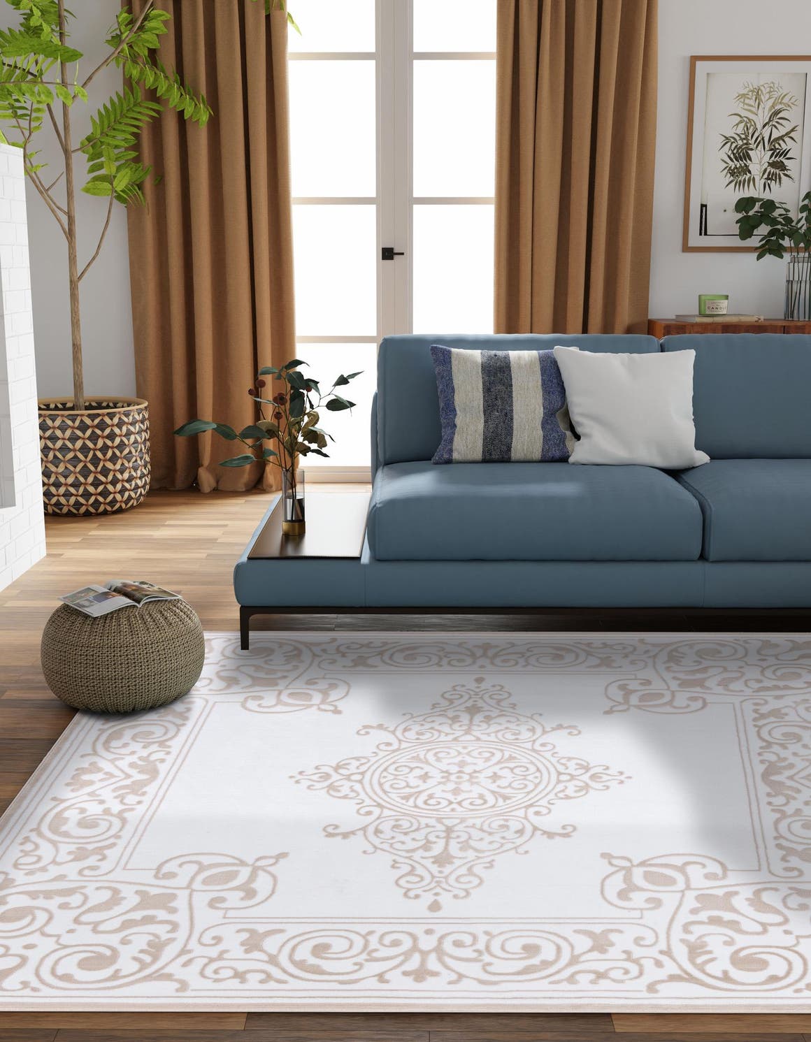 Snow White 6' x 6' Hermitage Square Area Rug 55% Polypropylene & 45% Polyester Easy Clean Stain-Resistant Carpet for Living, Office, Dorm Rooms for Sale at Rug Engine